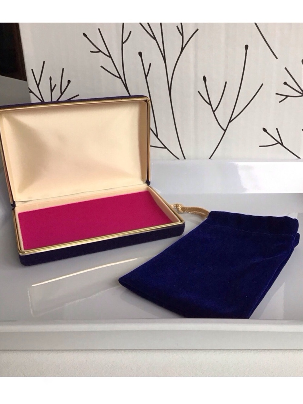 Elegant Blue Velvet Jewelry Box and Drawstring Bag